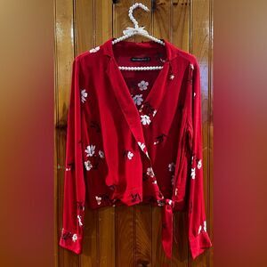 Abercrombie And Fitch Boho Wrap Top Small Long Sleeve Hawaiian Floral